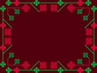 Renkli kar taneleri olan bir Noel çerçevesi. Sanat tarzında Art deco çerçeve. Klasik doğrusal sınır. Davetiyeler, broşürler ve tebrik kartları için bir şablon tasarla. Vektör illüstrasyonu