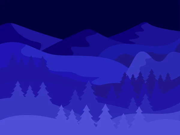 Noche Invierno Montaña Paisaje Paisaje Montaña Con Árboles Navidad Estilo — Vector de stock