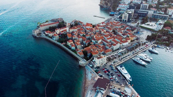 Stare Miasto Budvie Piękny Letni Dzień Czarnogóra Obraz Powietrza Widok — Zdjęcie stockowe