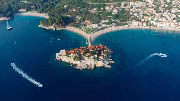 Vista Desde Avión Tripulado Vista Panorámica Isla Sveti Stefan Hermoso — Foto de Stock