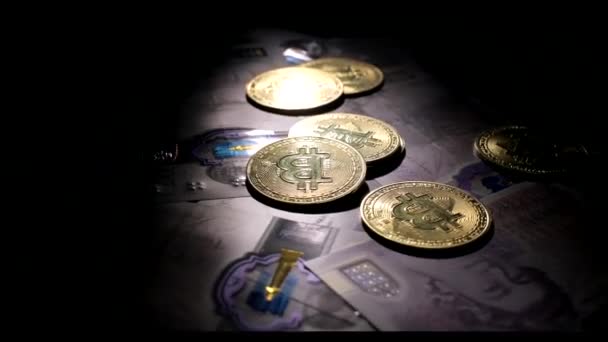 欧元钞票和比特币加密货币投资概念 — 图库视频影像