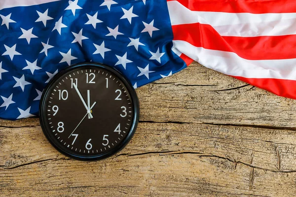 Black Clock White Arrows American Flag Journey Usa Time Travel — 스톡 사진