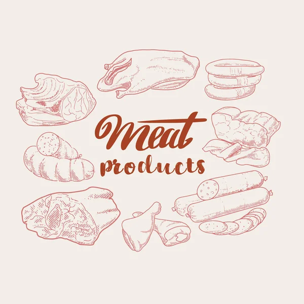 Produtos à base de carne e enchidos — Vetor de Stock