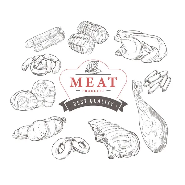 Fleischwaren und Wurst — Stockvektor
