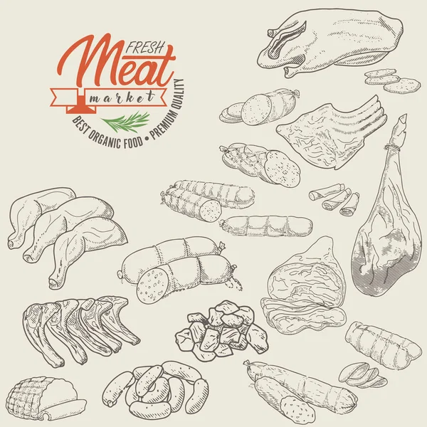 Produtos à base de carne e enchidos — Vetor de Stock