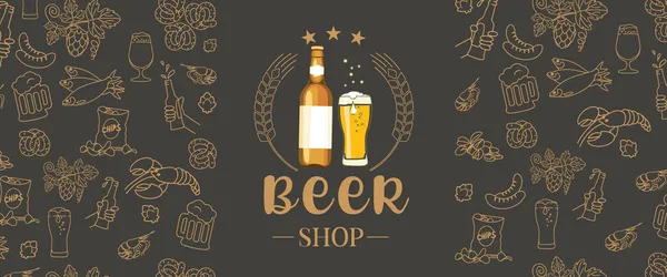 Συλλογή από εικόνες μπύρας και σνακ, έμβλημα μπύρας — Διανυσματικό Αρχείο