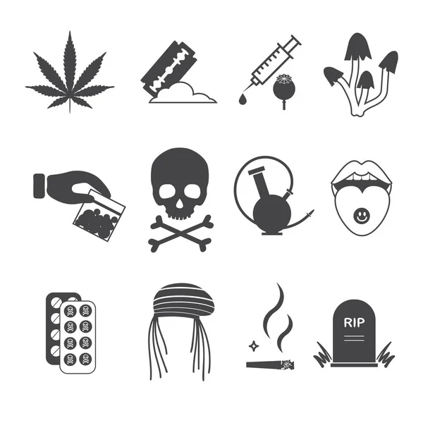 Ikonen mit Elementen der Drogensucht — Stockvektor