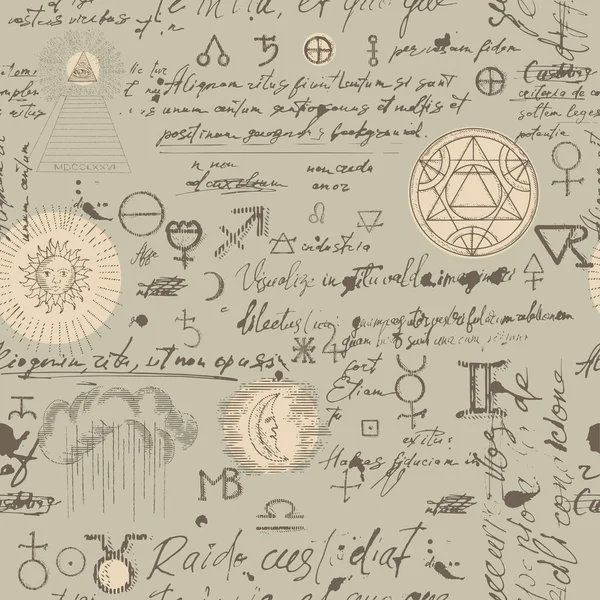 Un patrón con un manuscrito esotérico — Vector de stock