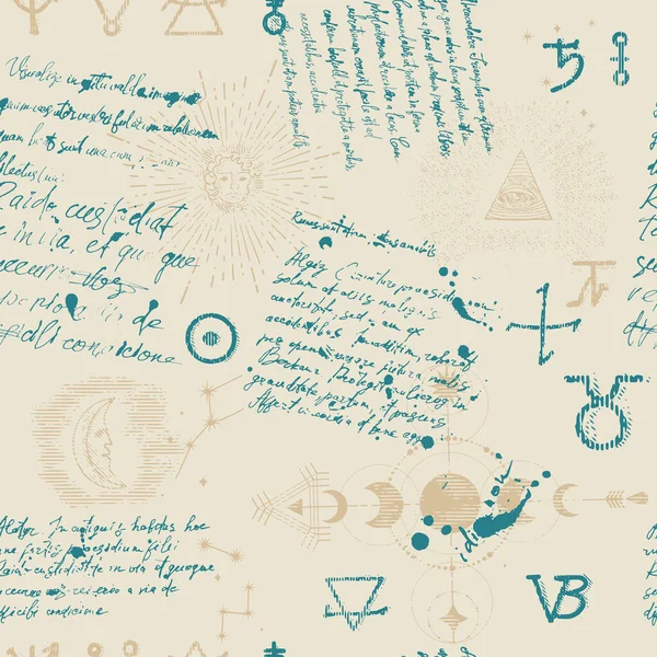 A pattern with an esoteric manuscript — 图库矢量图片