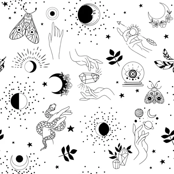 Seamless pattern of magic attributes — Stok Vektör