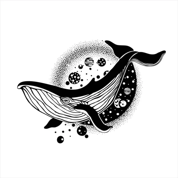 Fantastyczny wieloryb dryfujący w kosmosie — Wektor stockowy