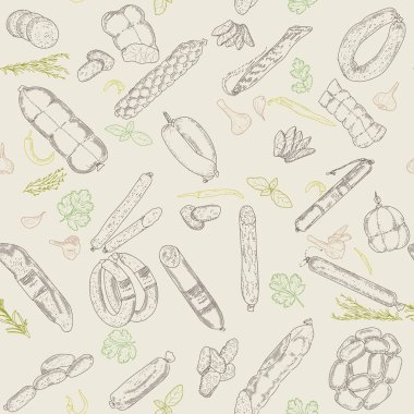 Et ürünleri ve sosis dikişsiz desen