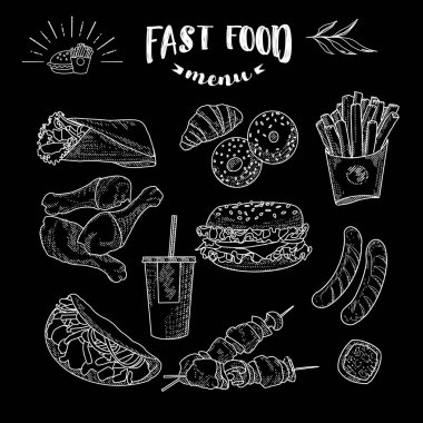 Fast food menüsü tahtada tebeşir