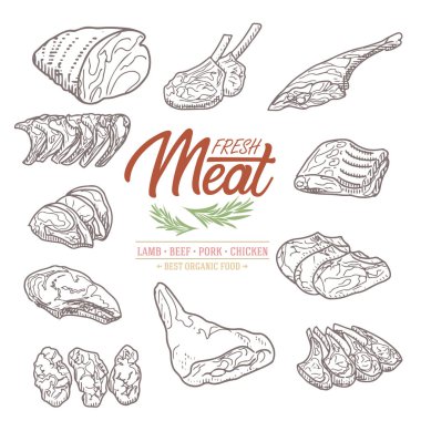 Vintage oymacılık tarzında ham et koleksiyonu