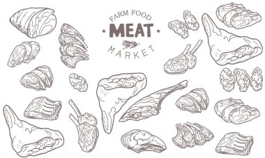 Vintage oymacılık tarzında ham et koleksiyonu