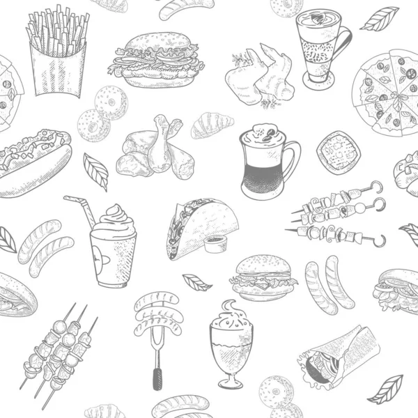 Modèle sans couture avec Fast Food. — Image vectorielle
