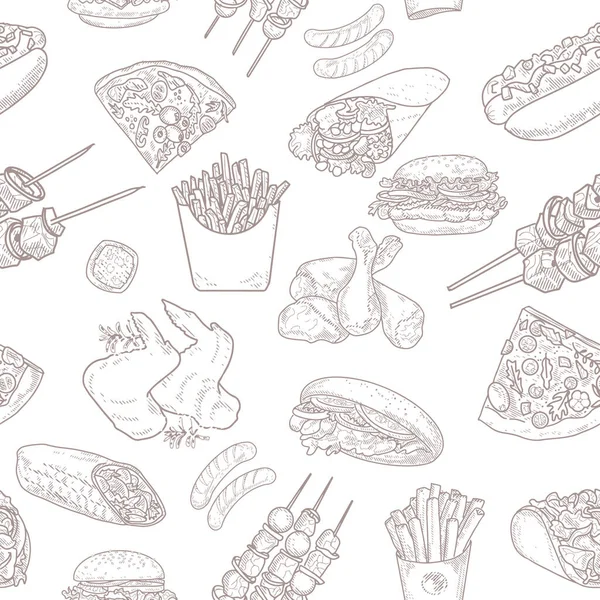 Modèle sans couture avec Fast Food. — Image vectorielle