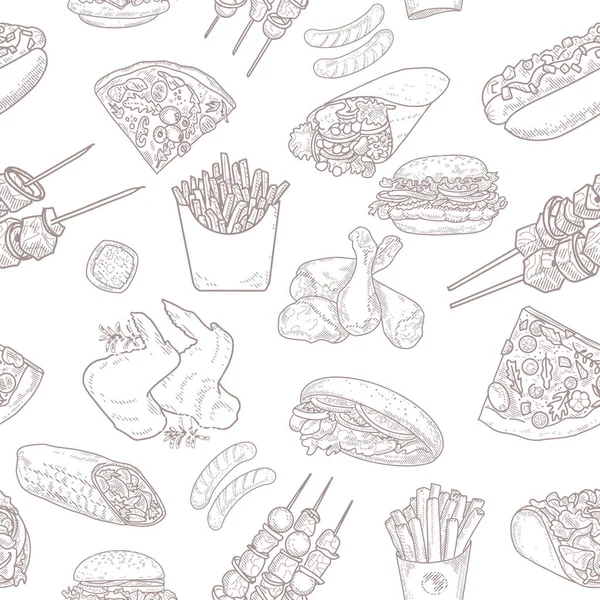 Nahtloses Muster mit Fast Food. Vektorgrafiken