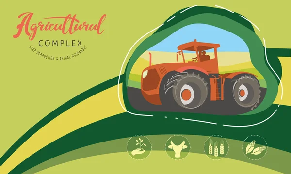 Mezőgazdasági zászló egy traktorral a mezőn — Stock Vector