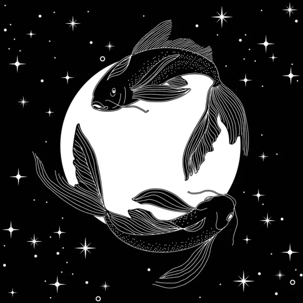 Kosmiczna ryba w kręgu nocnego nieba — Wektor stockowy