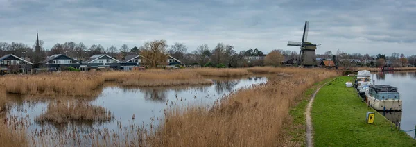 Paysage Village Hollandais Oudorp Proximité Ville Alkmaar Avec Moulin Vent — Photo