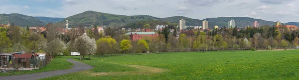 Panorama Von Klasterec Nad Ohri Blick Auf Rathaus Rotes Neugotisches — Stockfoto
