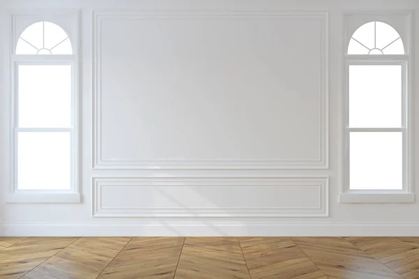 Mekan Beyaz Duvarı Iki Penceresi Olan Boş Modern Bir Oda — Stok fotoğraf
