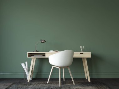 Scandinavic tarzında ev ofis Iç. İç mockup. 3d render.