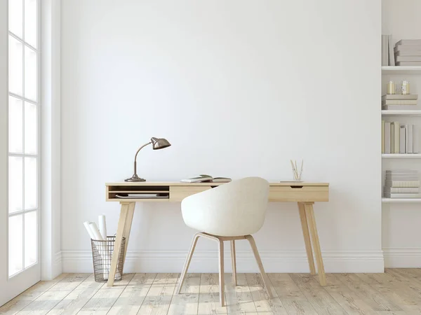 Interno Home Office Stile Scandinavico Mockup Interno Rendering — Foto Stock