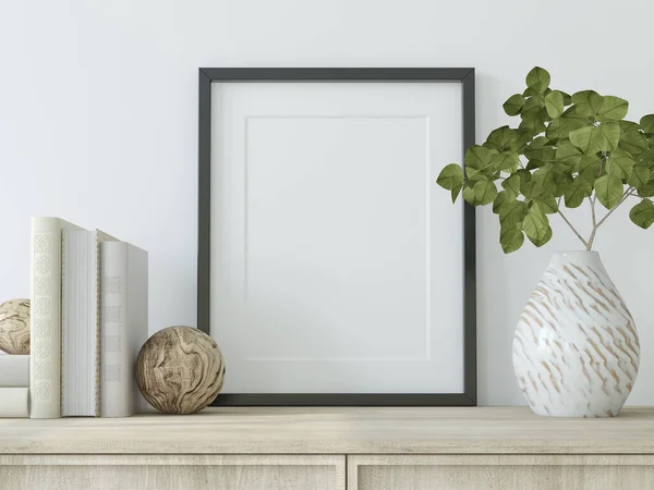 Frame Mockup Interieur Met Het Zwarte Verticale Frame Bij Witte — Stockfoto