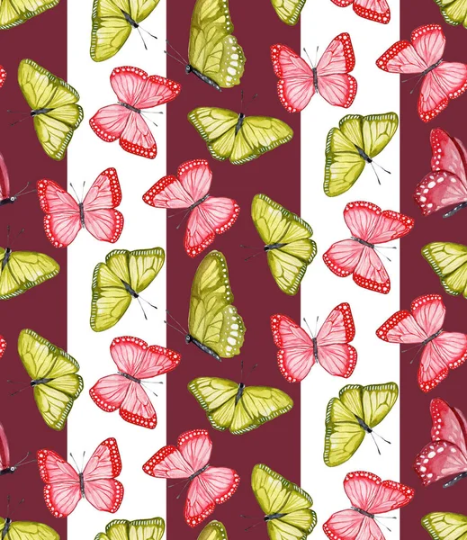 Watercolor Hand Drawn Seamless Colourful Butterflies Pattern — Stock Photo, Image