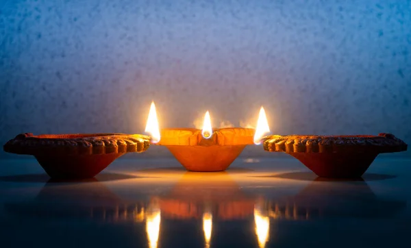 Clay Diya Lámpák Világítottak Diwali Ünnepség Alatt Indiai Fesztivál Diwali — Stock Fotó