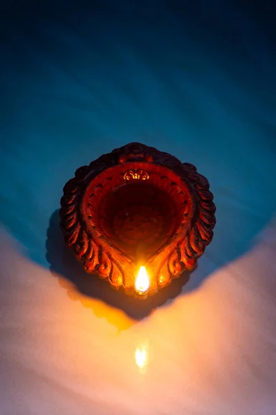 Mutlu Diwali Ler Diwali Kutlamalarında Yanan Clay Diya Lambası — Stok fotoğraf