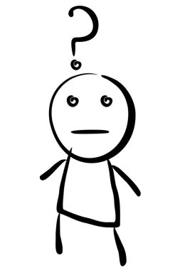 Bir sorum var. Aklında bir soru olan bir kişinin siyah vektör çizimi. Varoluşsal kavram.