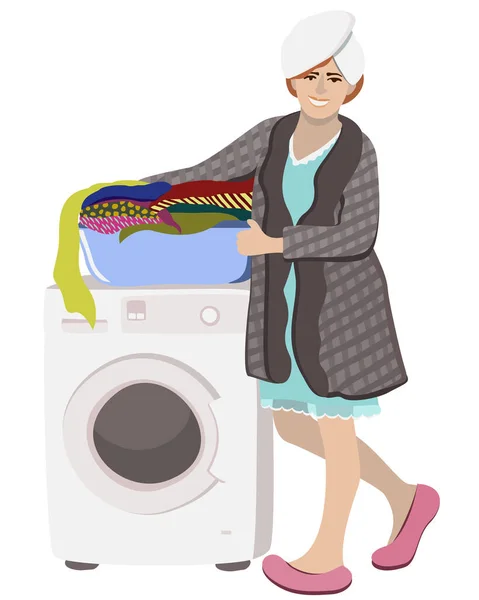 Glückliche Frau Der Nähe Der Waschmaschine — Stockvektor