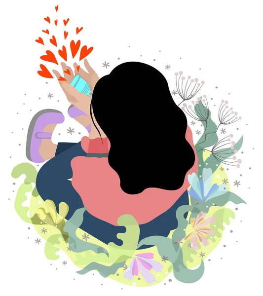 Vector Isolierte Illustration Einer Frau Die Zwischen Den Blumen Auf — Stockvektor