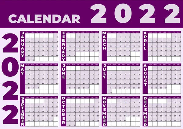 Calendar 2022. Monthly calendar with light lilac abstract background and purple details. Week starts on Sunday, vector illustration. Planner. A4.