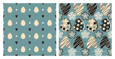 Mavi arkaplanda paskalya pürüzsüz vektör deseni.