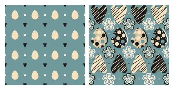 Mavi arkaplanda paskalya pürüzsüz vektör deseni.