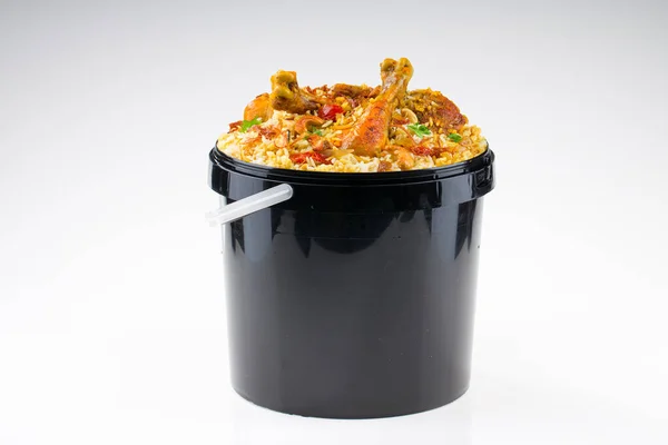 Cubo Pollo Biryani Kerala Dum Pollo Biryani Arreglado Recipiente Cubo — Foto de Stock