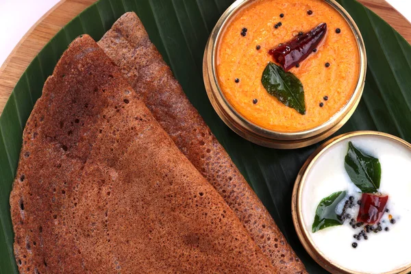 Ragi Dosa Saludable Desayuno Del Sur India Organizado Sobre Una —  Fotos de Stock