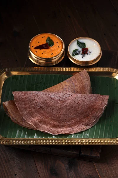Ragi Dosa Healthy South Indian Breakfast Item Arranged Rectangle Brass — 图库照片