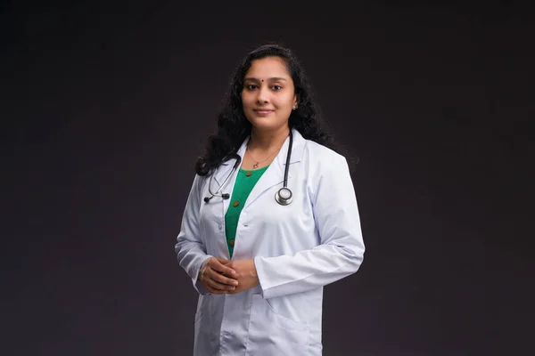 Indian Female Doctor Portrait South Indian Young Lady Doctor Stethoscope — Stock Photo, Image