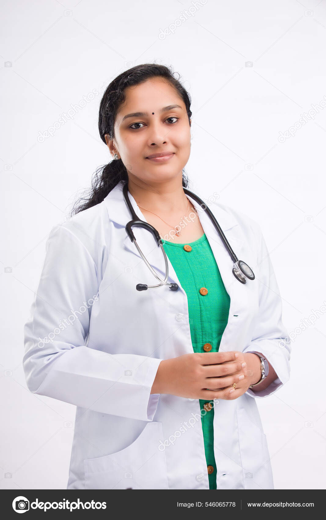 Female Doctor Stethoscope Posing White Background Stock Photo by  ©MilanMarkovic 195232600