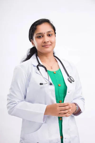 Indian Female Doctor Portrait South Indian Young Lady Doctor Holding — Stock Photo, Image