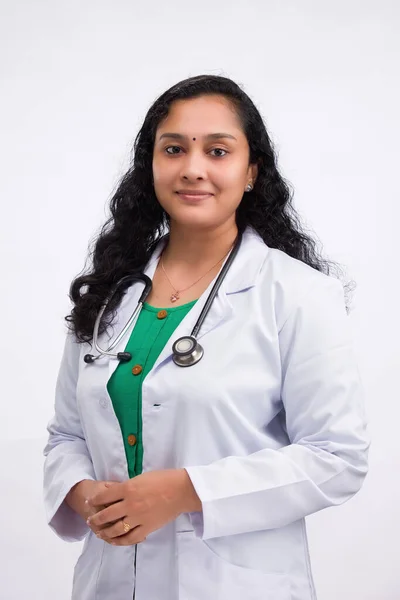 Indian Female Doctor Portrait South Indian Young Lady Doctor Holding — Stock Photo, Image