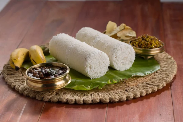 Puttu Raw Rice Puttu Arisi Map Org Puttu Chana Curry — 图库照片