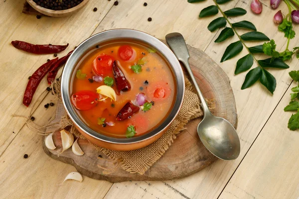 Rasam Południowi Indianie Główny Przedmiot Posiłku Zupa Warzywna Która Jest — Zdjęcie stockowe