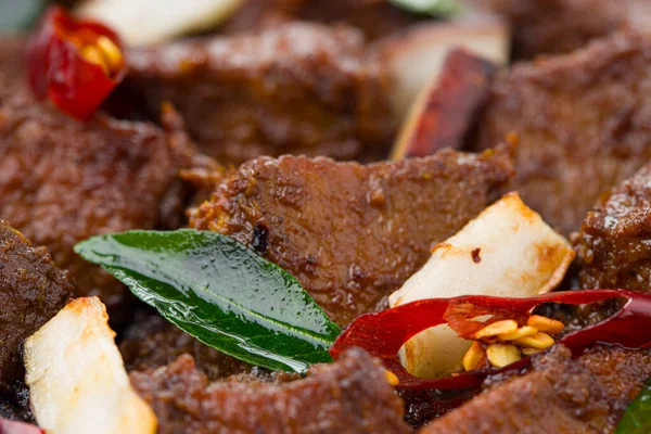 Marhahús Sült Masala Vagy Curry Házi Készítésű Recept Rendezett Fehér — Stock Fotó