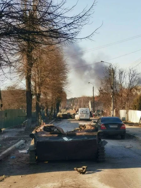 Бачу Російсько Українська Війна 2022 Російські Військові Машини Знищені Точними — стокове фото